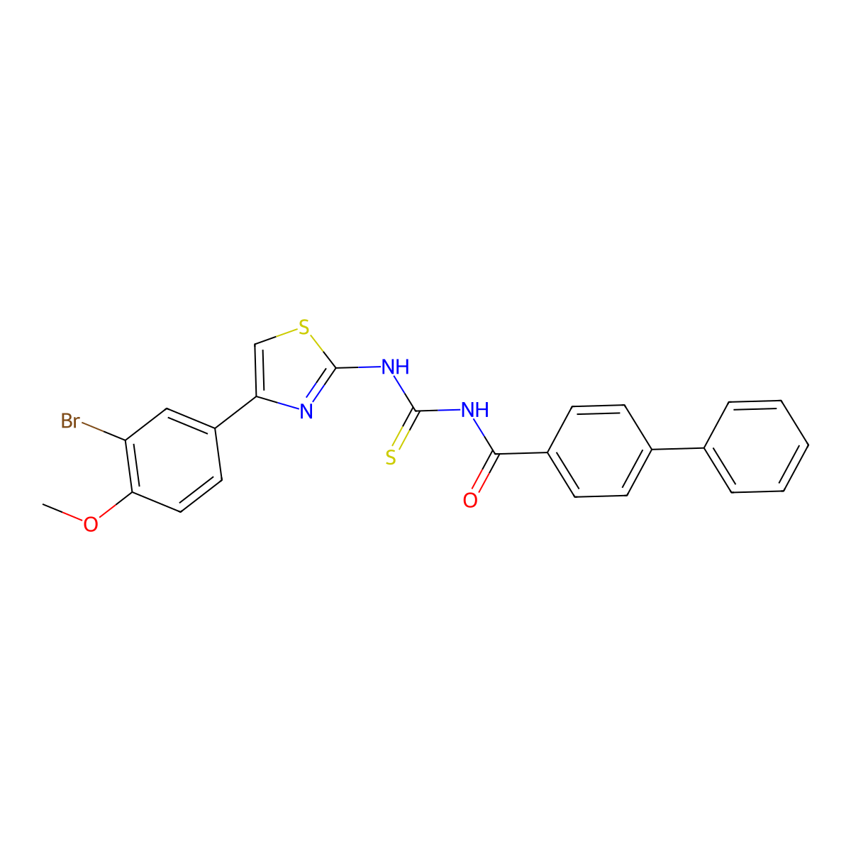 N-[[4-(3-bromo-4-methoxyphenyl)-1,3-thiazol-2-yl]carbamothioyl]-4-phenylbenzamide molecular structure, CAS 637301-51-0