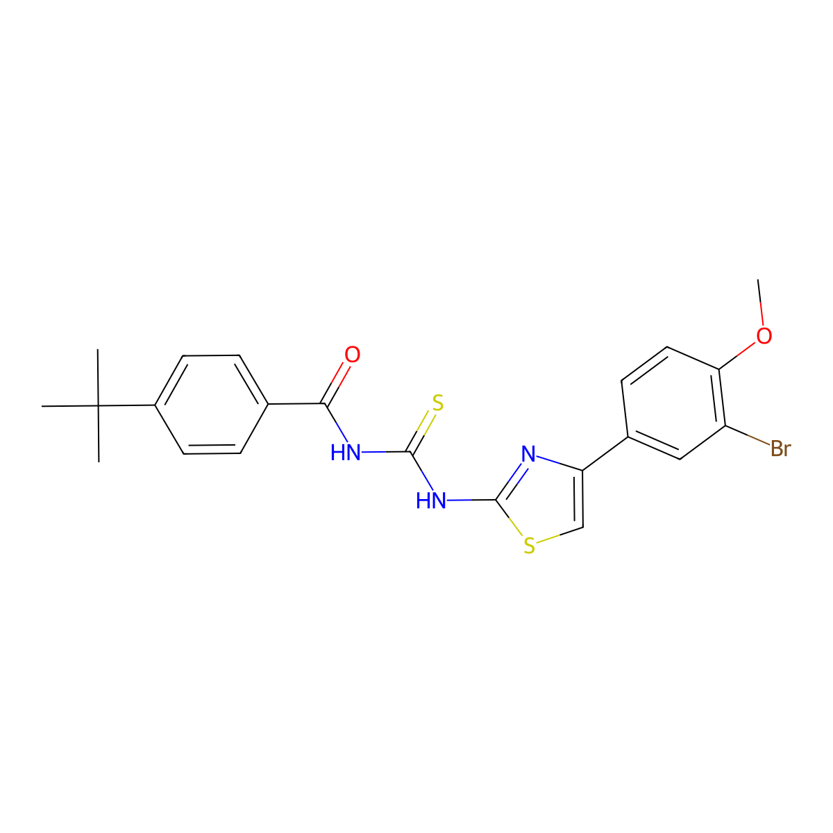 N-[[4-(3-bromo-4-methoxyphenyl)-1,3-thiazol-2-yl]carbamothioyl]-4-tert-butylbenzamide molecular structure, CAS 637301-57-6
