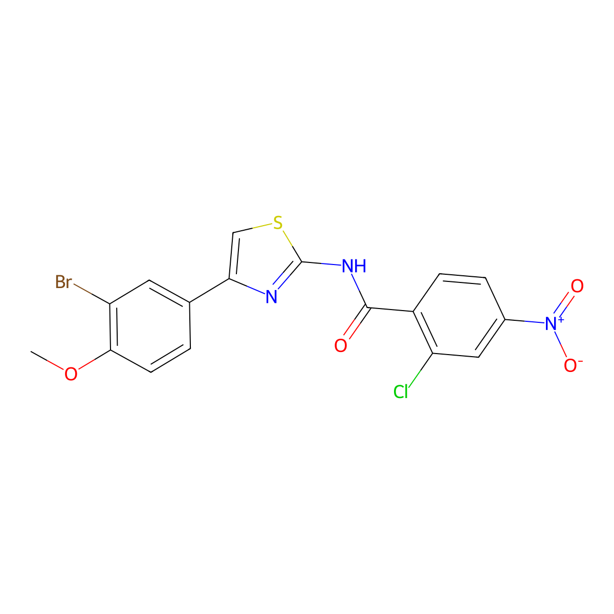 N-[4-(3-bromo-4-methoxyphenyl)-1,3-thiazol-2-yl]-2-chloro-4-nitrobenzamide molecular structure, CAS 637301-71-4