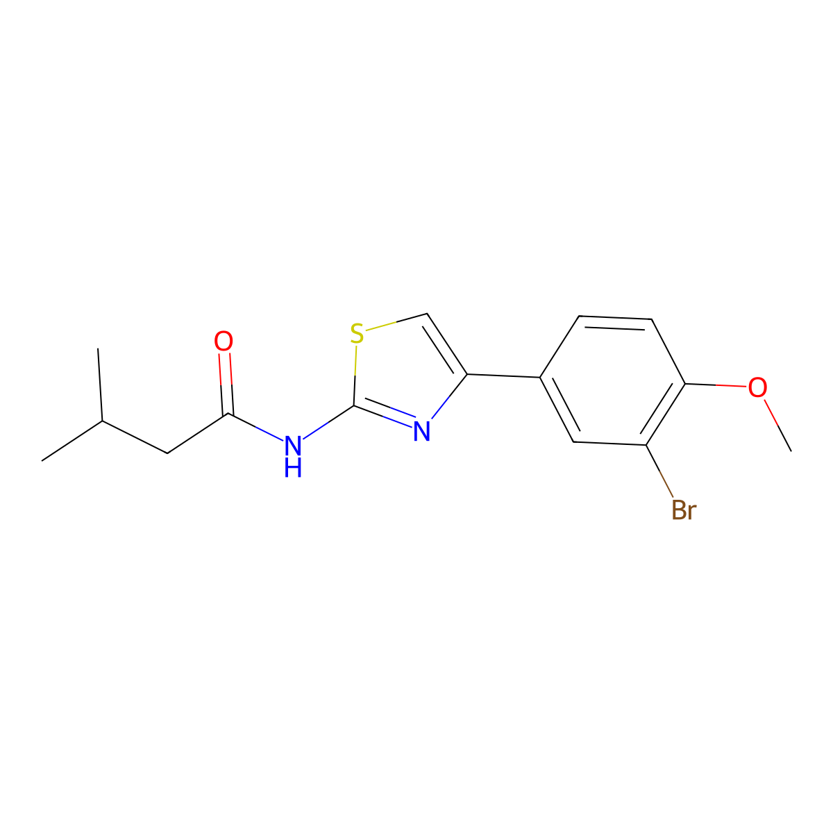 N-[4-(3-bromo-4-methoxyphenyl)-1,3-thiazol-2-yl]-3-methylbutanamide molecular structure, CAS 637301-93-0