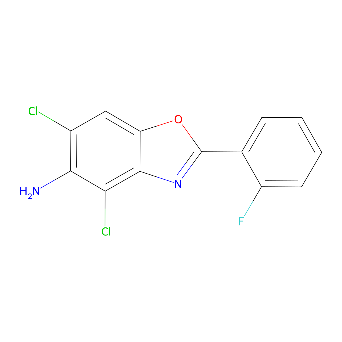 4,6-Dichloro-2-(2-fluorophenyl)-1,3-benzoxazol-5-amine molecular structure, CAS 637302-31-9