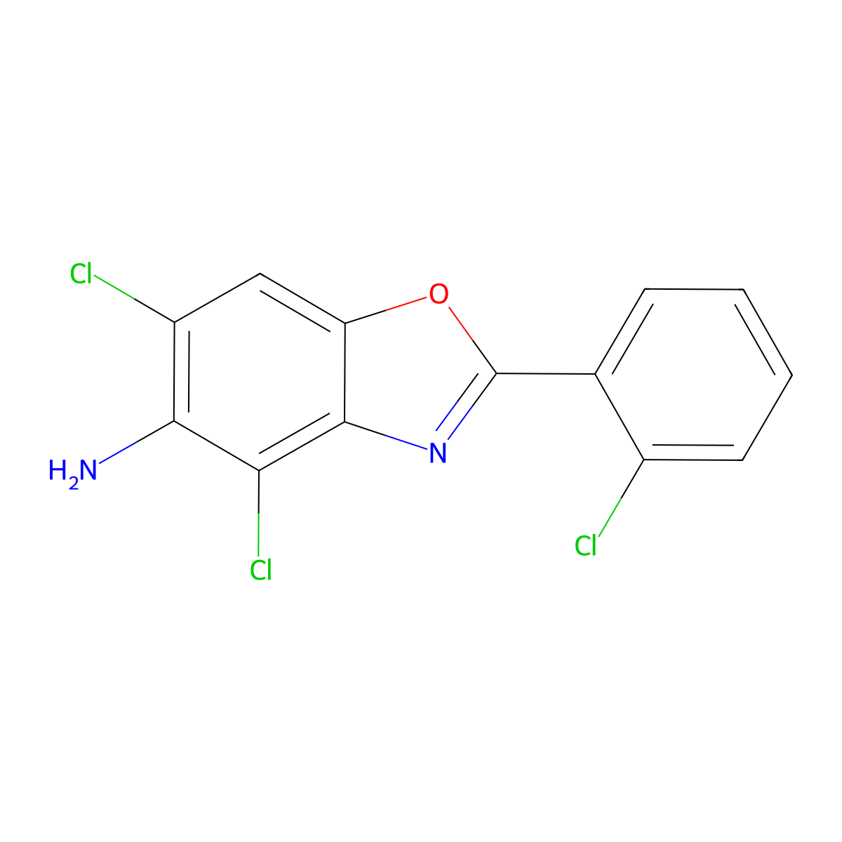 4,6-Dichloro-2-(2-chlorophenyl)-1,3-benzoxazol-5-amine molecular structure, CAS 637302-32-0