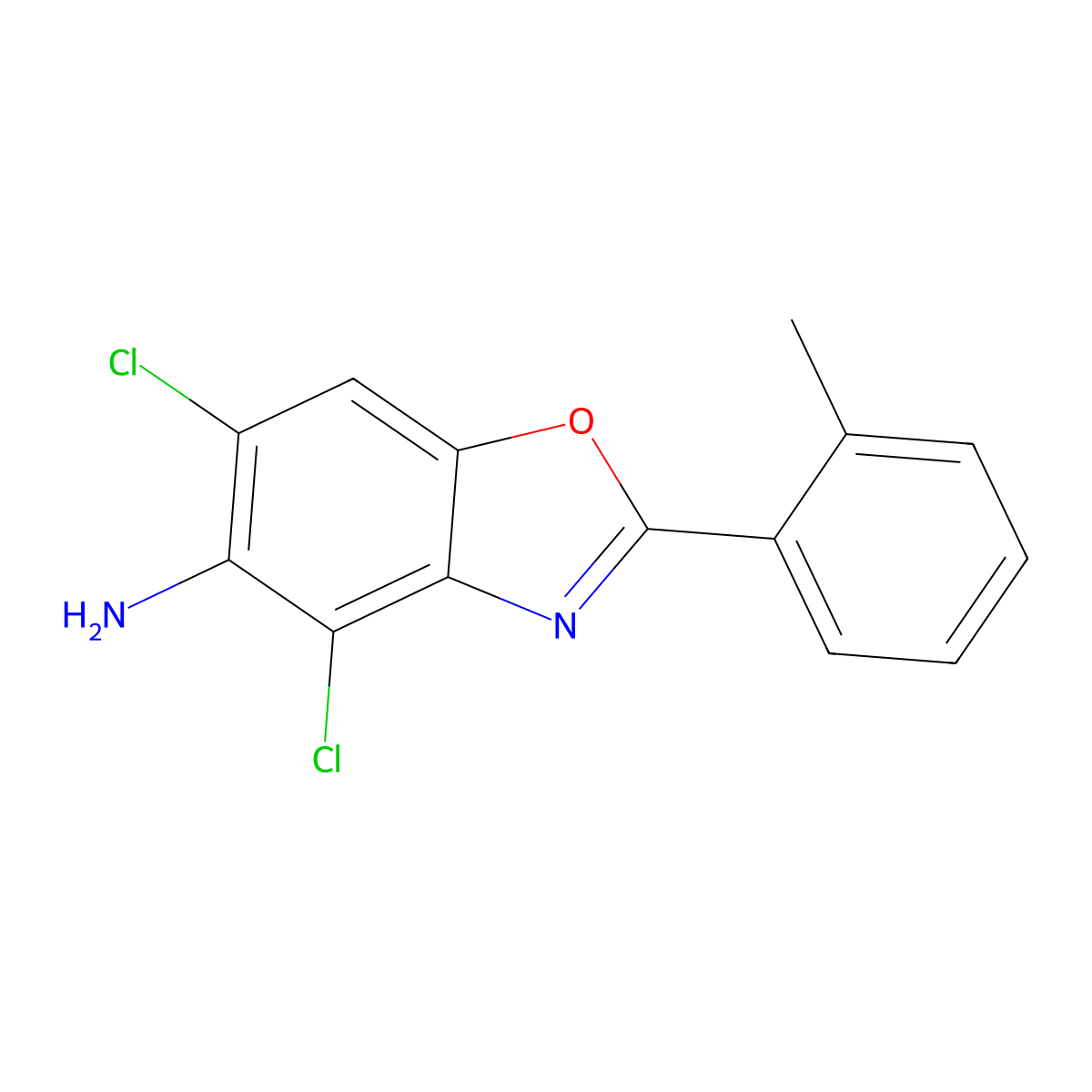 4,6-Dichloro-2-(2-methylphenyl)-1,3-benzoxazol-5-amine molecular structure, CAS 637302-42-2