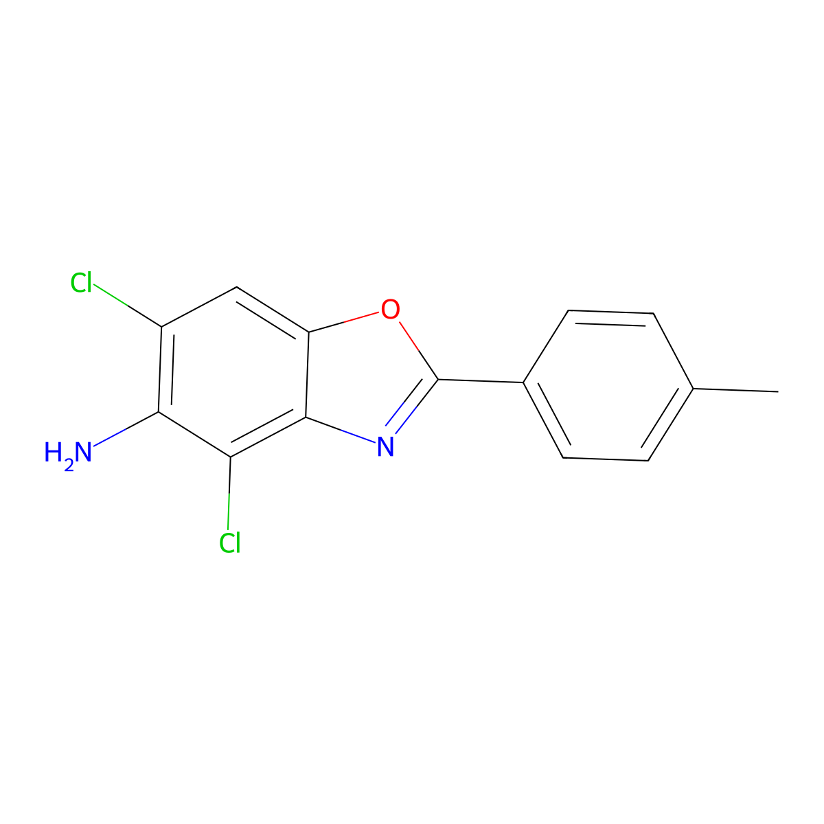 4,6-Dichloro-2-(4-methylphenyl)-1,3-benzoxazol-5-amine molecular structure, CAS 637302-44-4