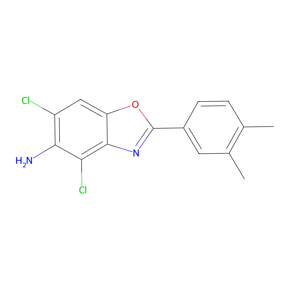 4,6-Dichloro-2-(3,4-dimethylphenyl)-1,3-benzoxazol-5-amine molecular structure, CAS 637302-45-5