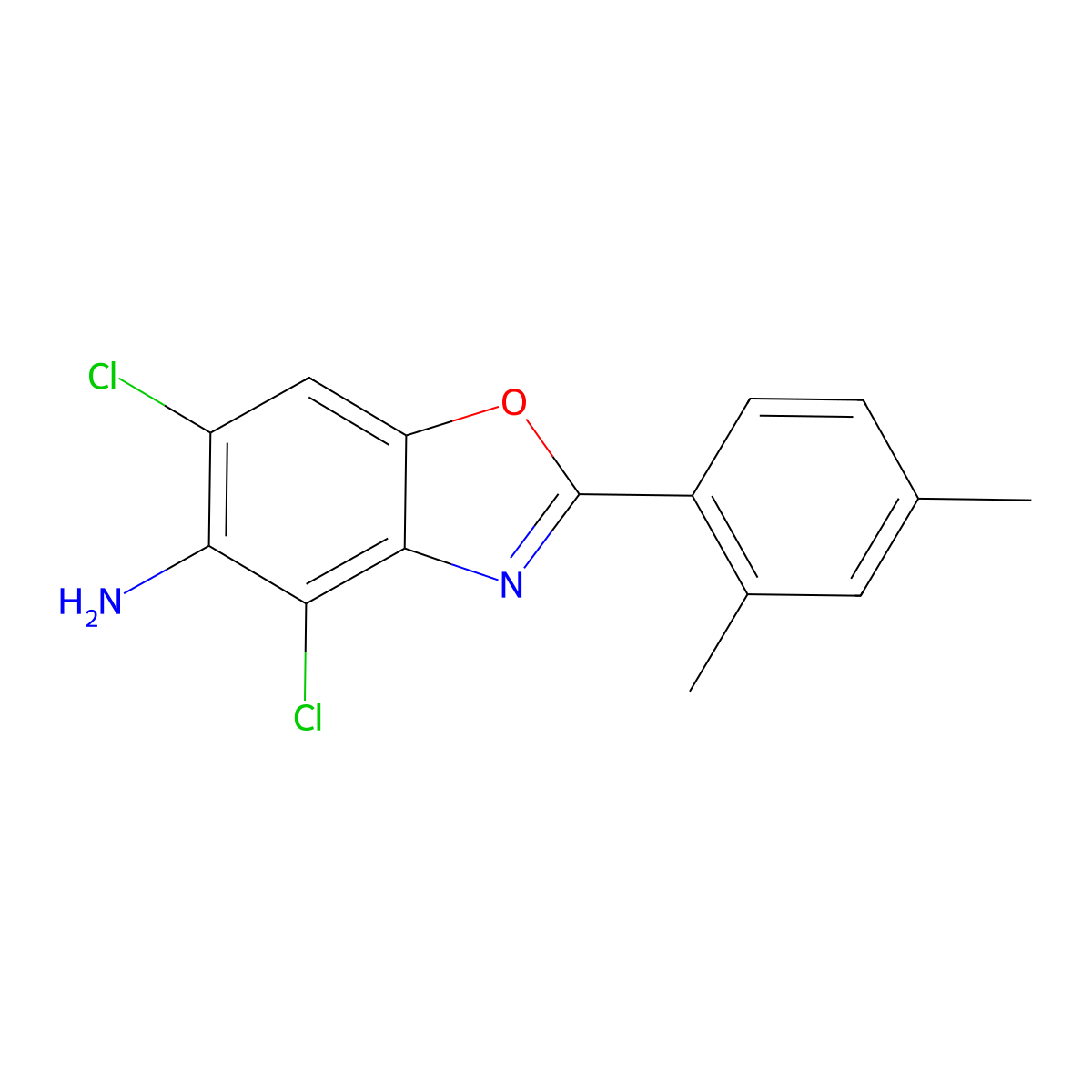4,6-Dichloro-2-(2,4-dimethylphenyl)-1,3-benzoxazol-5-amine molecular structure, CAS 637302-46-6