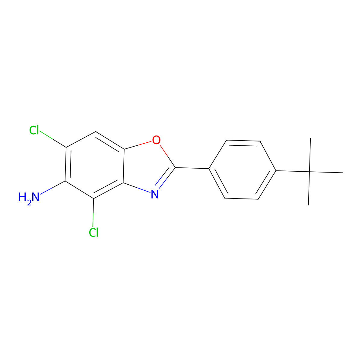 2-(4-Tert-butylphenyl)-4,6-dichloro-1,3-benzoxazol-5-amine molecular structure, CAS 637302-47-7