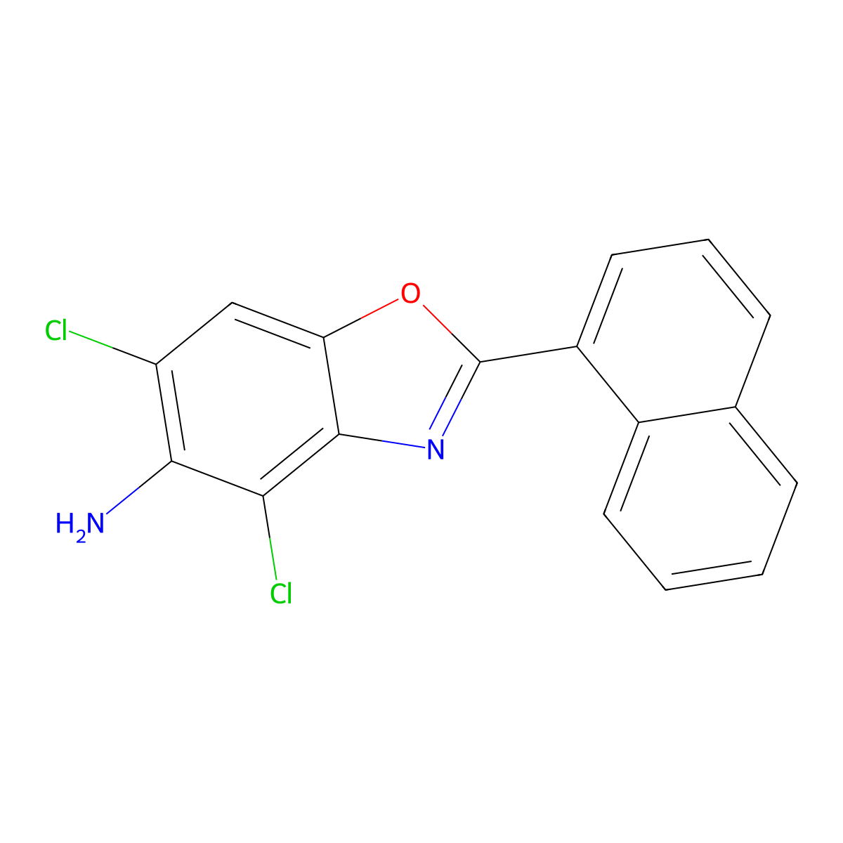 4,6-Dichloro-2-naphthalen-1-yl-1,3-benzoxazol-5-amine molecular structure, CAS 637302-50-2
