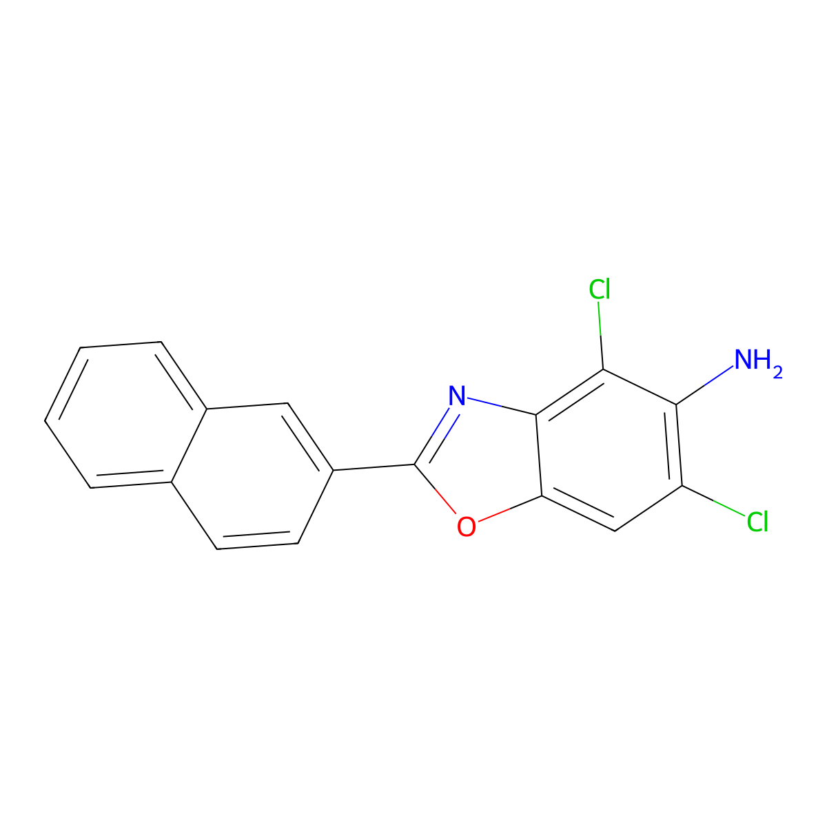 4,6-Dichloro-2-naphthalen-2-yl-1,3-benzoxazol-5-amine molecular structure, CAS 637302-54-6