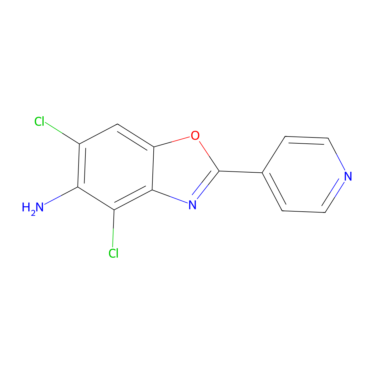 4,6-Dichloro-2-pyridin-4-yl-1,3-benzoxazol-5-amine molecular structure, CAS 637302-55-7