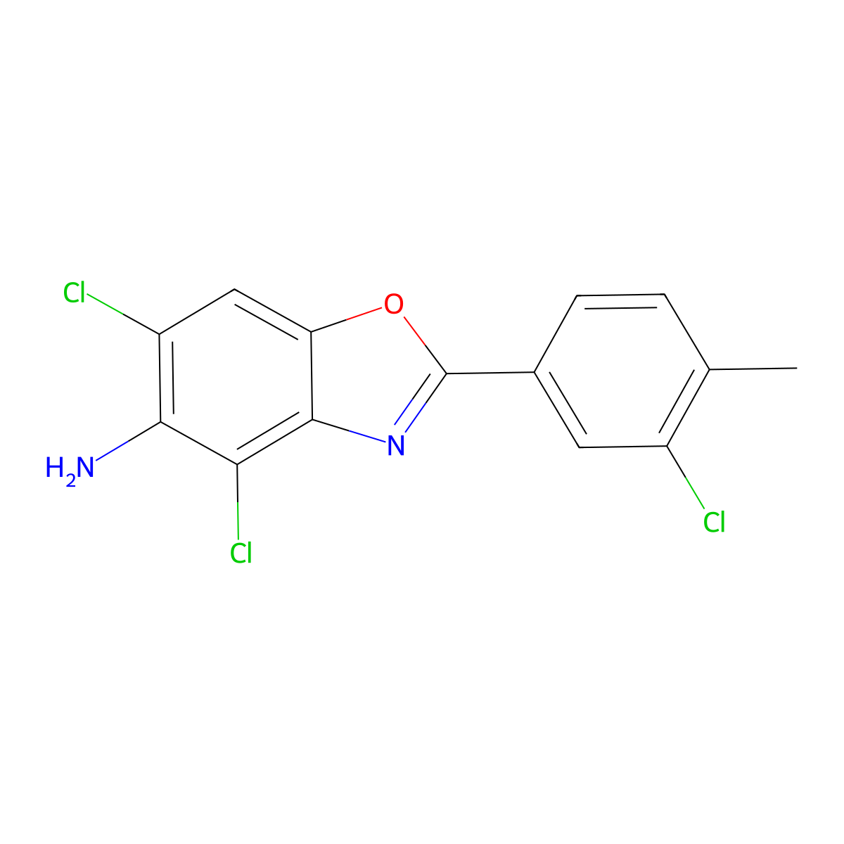 4,6-Dichloro-2-(3-chloro-4-methylphenyl)-1,3-benzoxazol-5-amine molecular structure, CAS 637302-65-9