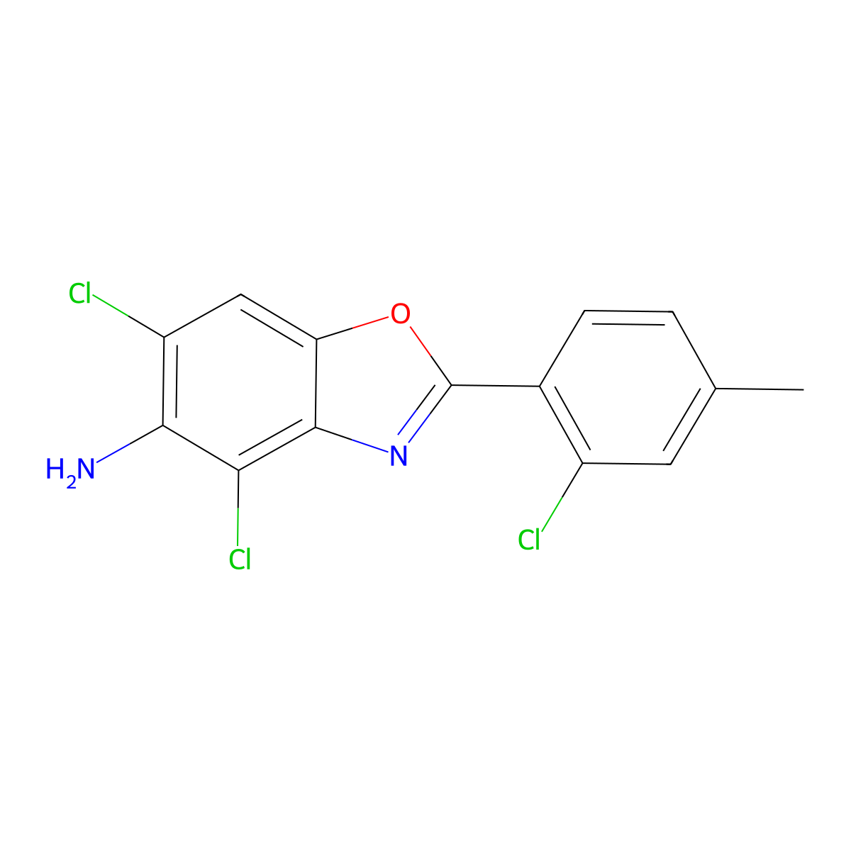 4,6-Dichloro-2-(2-chloro-4-methylphenyl)-1,3-benzoxazol-5-amine molecular structure, CAS 637302-66-0