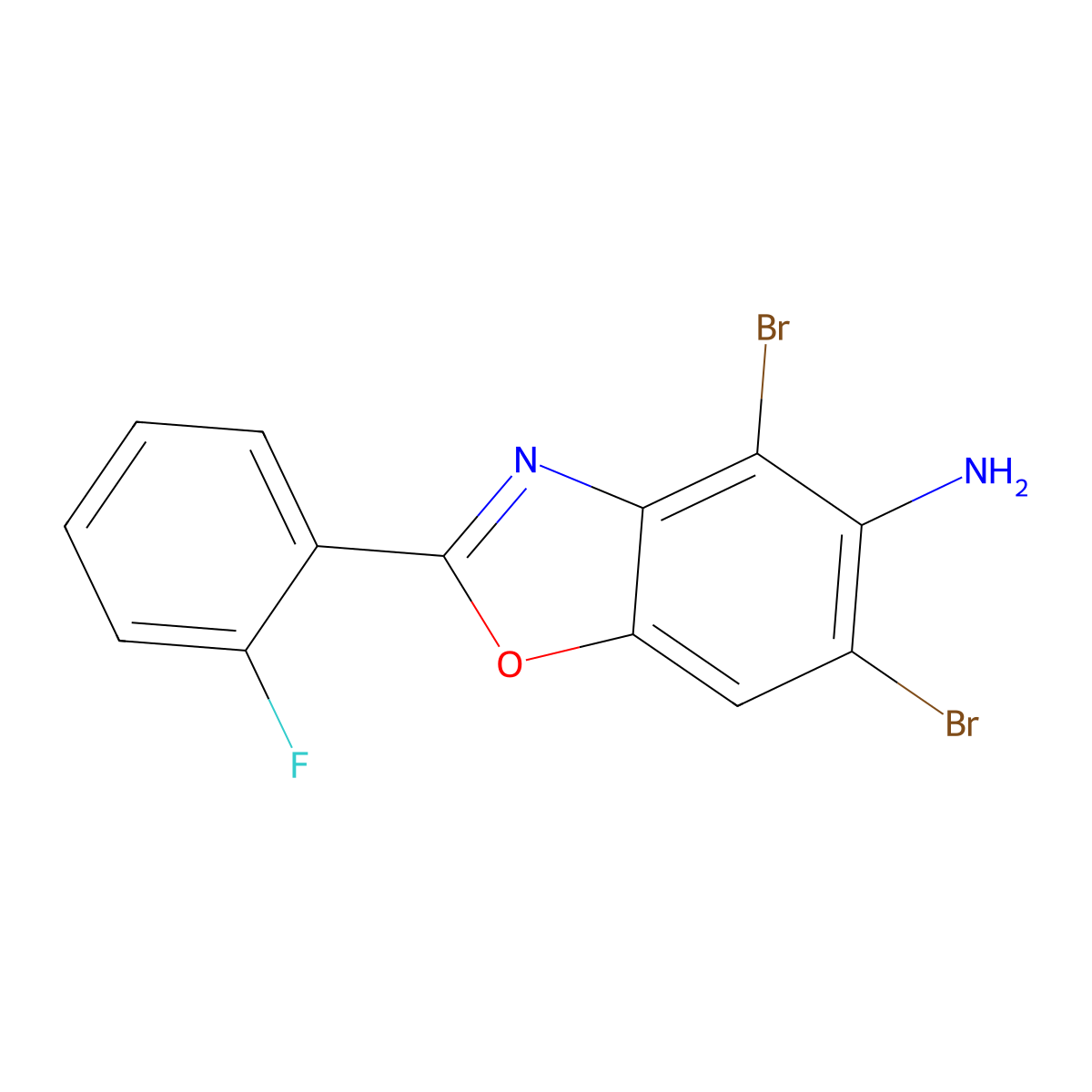 4,6-Dibromo-2-(2-fluorophenyl)-1,3-benzoxazol-5-amine molecular structure, CAS 637302-86-4