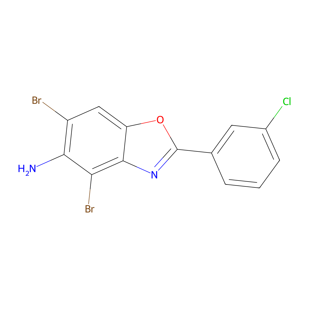 4,6-Dibromo-2-(3-chlorophenyl)-1,3-benzoxazol-5-amine molecular structure, CAS 637302-89-7