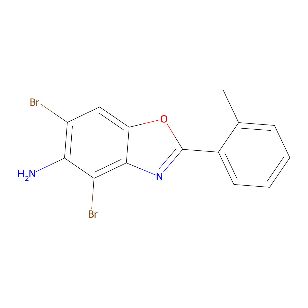 4,6-Dibromo-2-(2-methylphenyl)-1,3-benzoxazol-5-amine molecular structure, CAS 637302-94-4