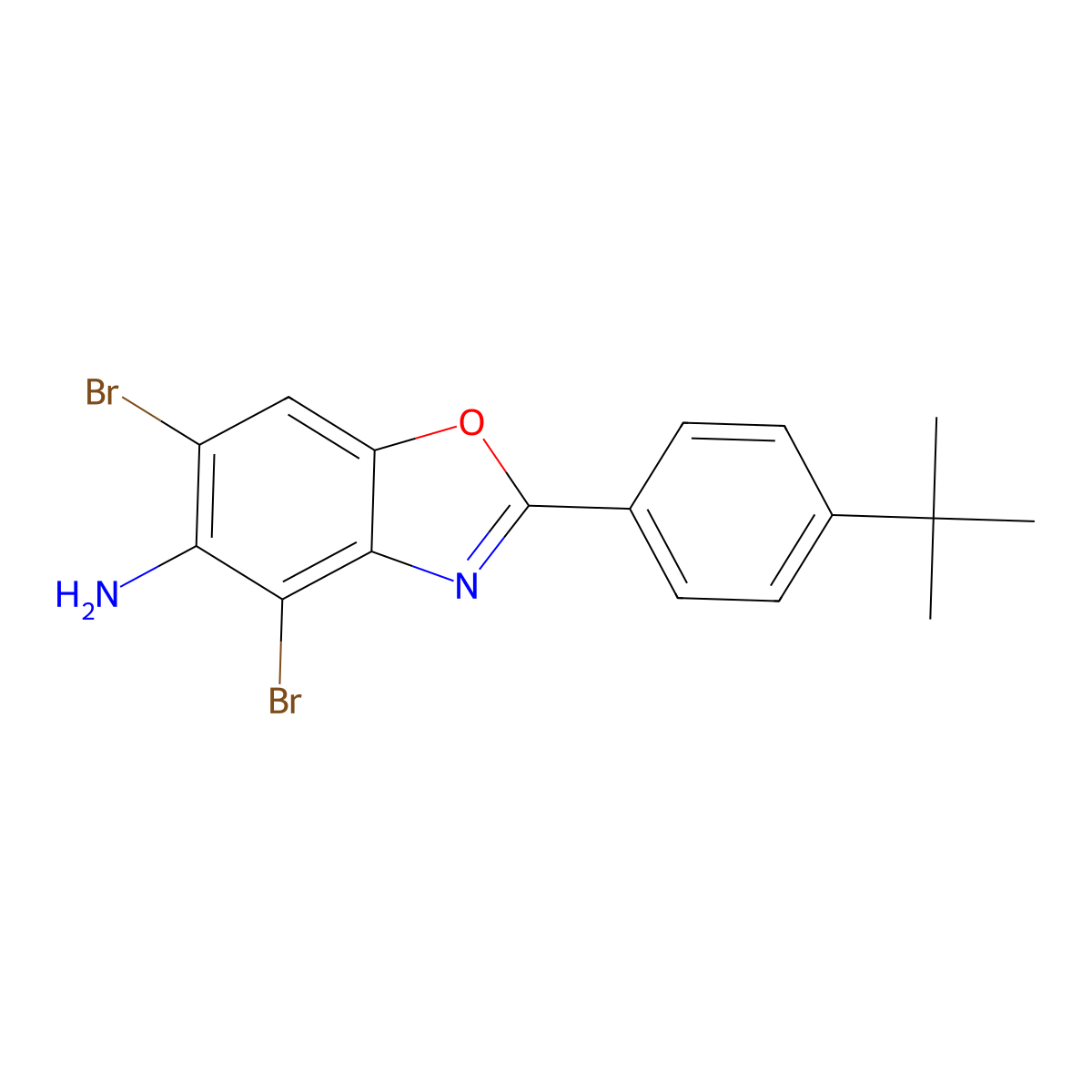 4,6-Dibromo-2-(4-tert-butylphenyl)-1,3-benzoxazol-5-amine molecular structure, CAS 637303-01-6