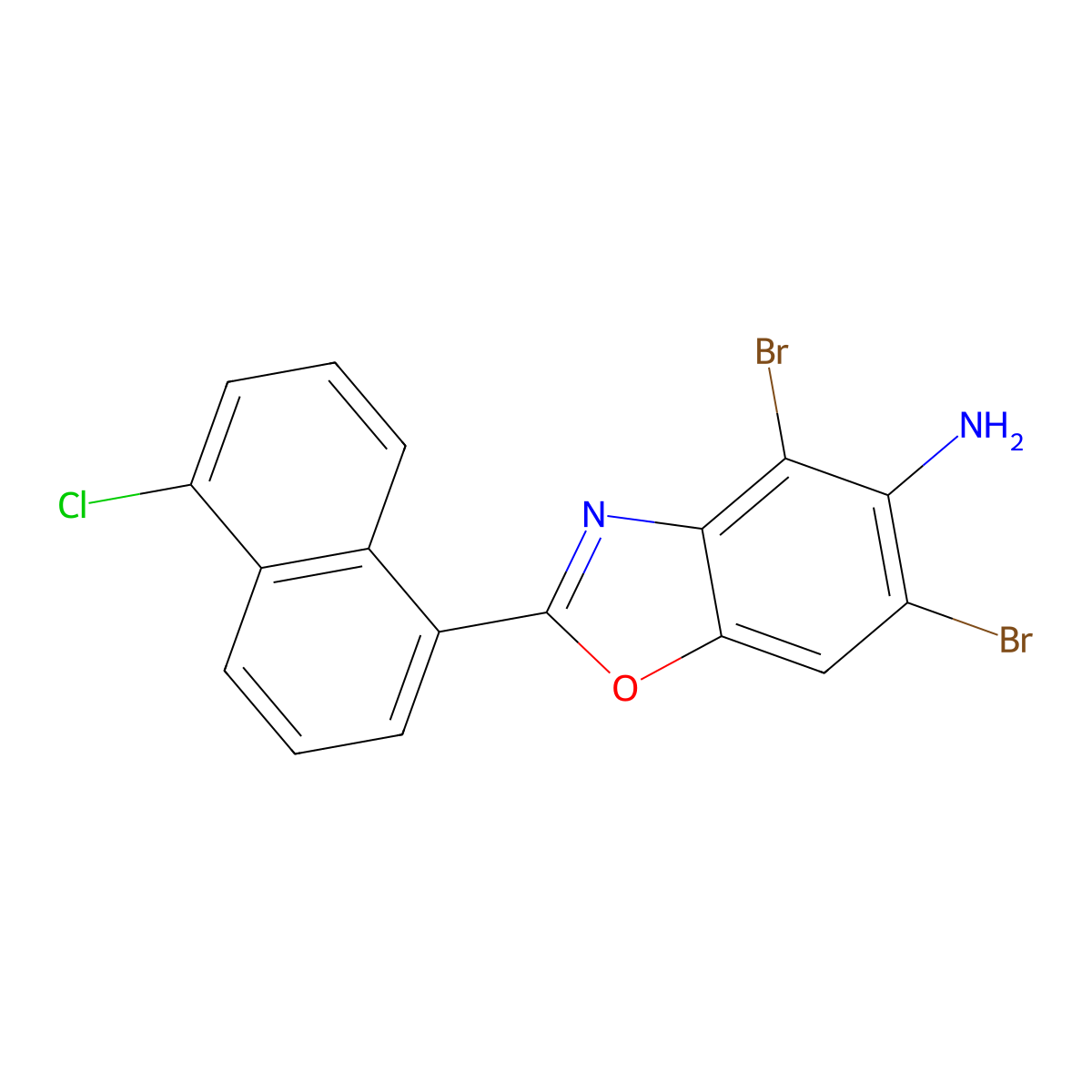 4,6-Dibromo-2-(5-chloronaphthalen-1-yl)-1,3-benzoxazol-5-amine molecular structure, CAS 637303-03-8