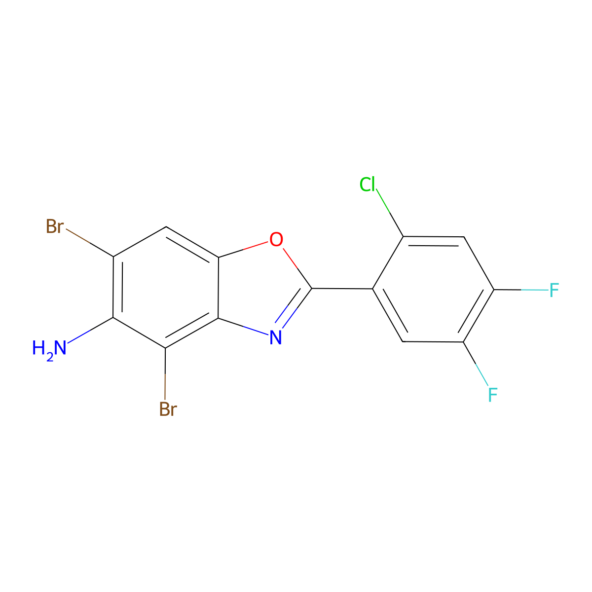 4,6-Dibromo-2-(2-chloro-4,5-difluorophenyl)-1,3-benzoxazol-5-amine molecular structure, CAS 637303-09-4
