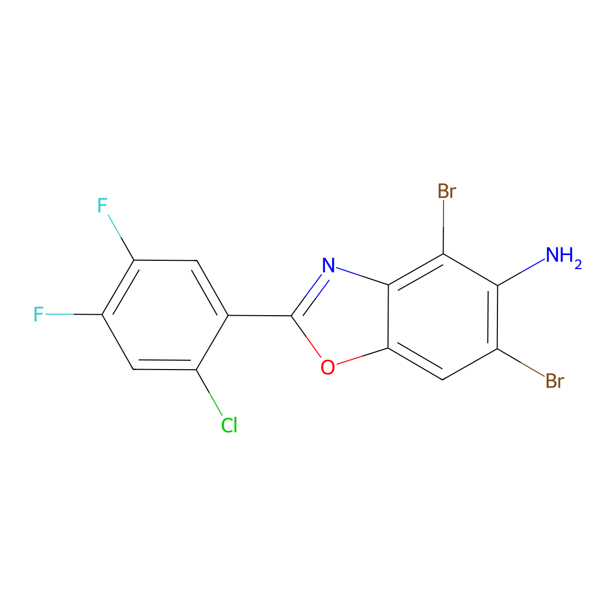 4,6-Dibromo-2-(2-chloro-4,5-difluorophenyl)-1,3-benzoxazol-5-amine molecular structure, CAS 637303-09-4