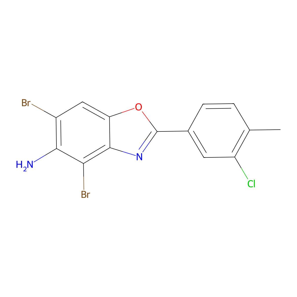 4,6-Dibromo-2-(3-chloro-4-methylphenyl)-1,3-benzoxazol-5-amine molecular structure, CAS 637303-15-2