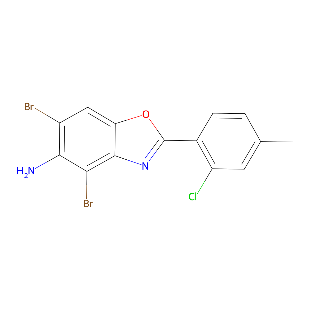 4,6-Dibromo-2-(2-chloro-4-methylphenyl)-1,3-benzoxazol-5-amine molecular structure, CAS 637303-16-3