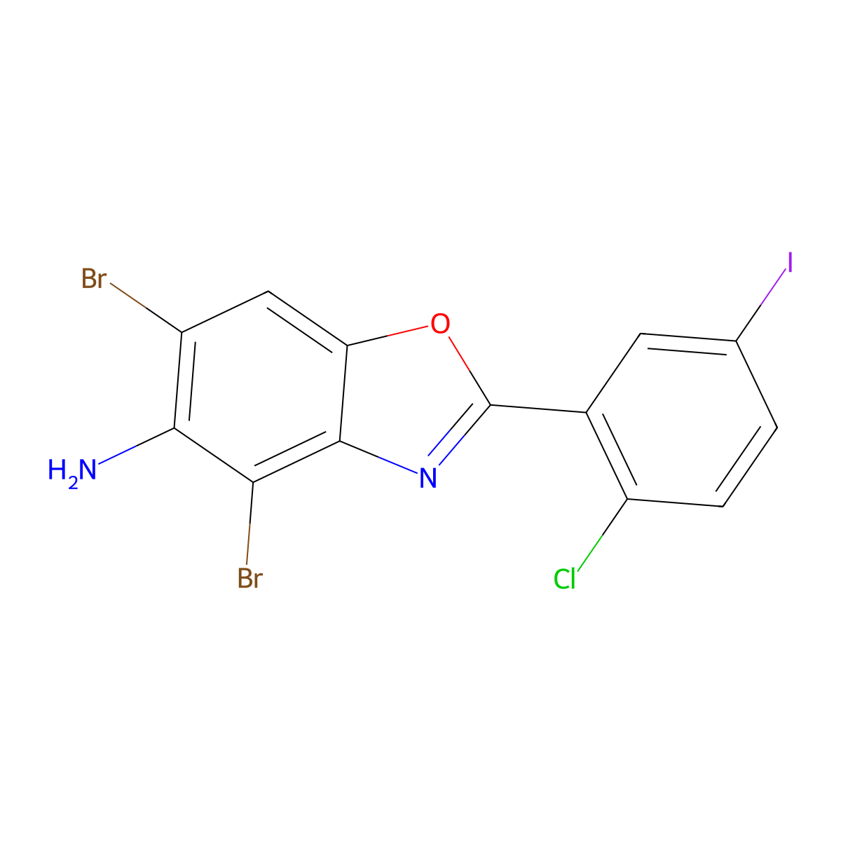 4,6-Dibromo-2-(2-chloro-5-iodophenyl)-1,3-benzoxazol-5-amine molecular structure, CAS 637303-17-4