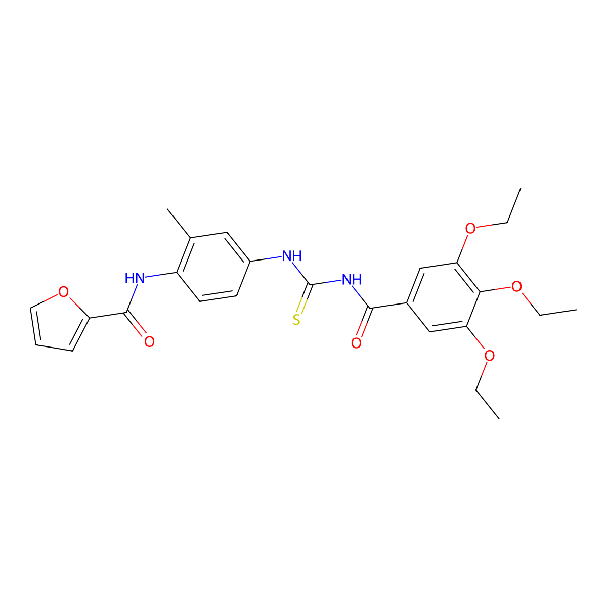 N-[2-methyl-4-[(3,4,5-triethoxybenzoyl)carbamothioylamino]phenyl]furan-2-carboxamide molecular structure, CAS 637303-95-8