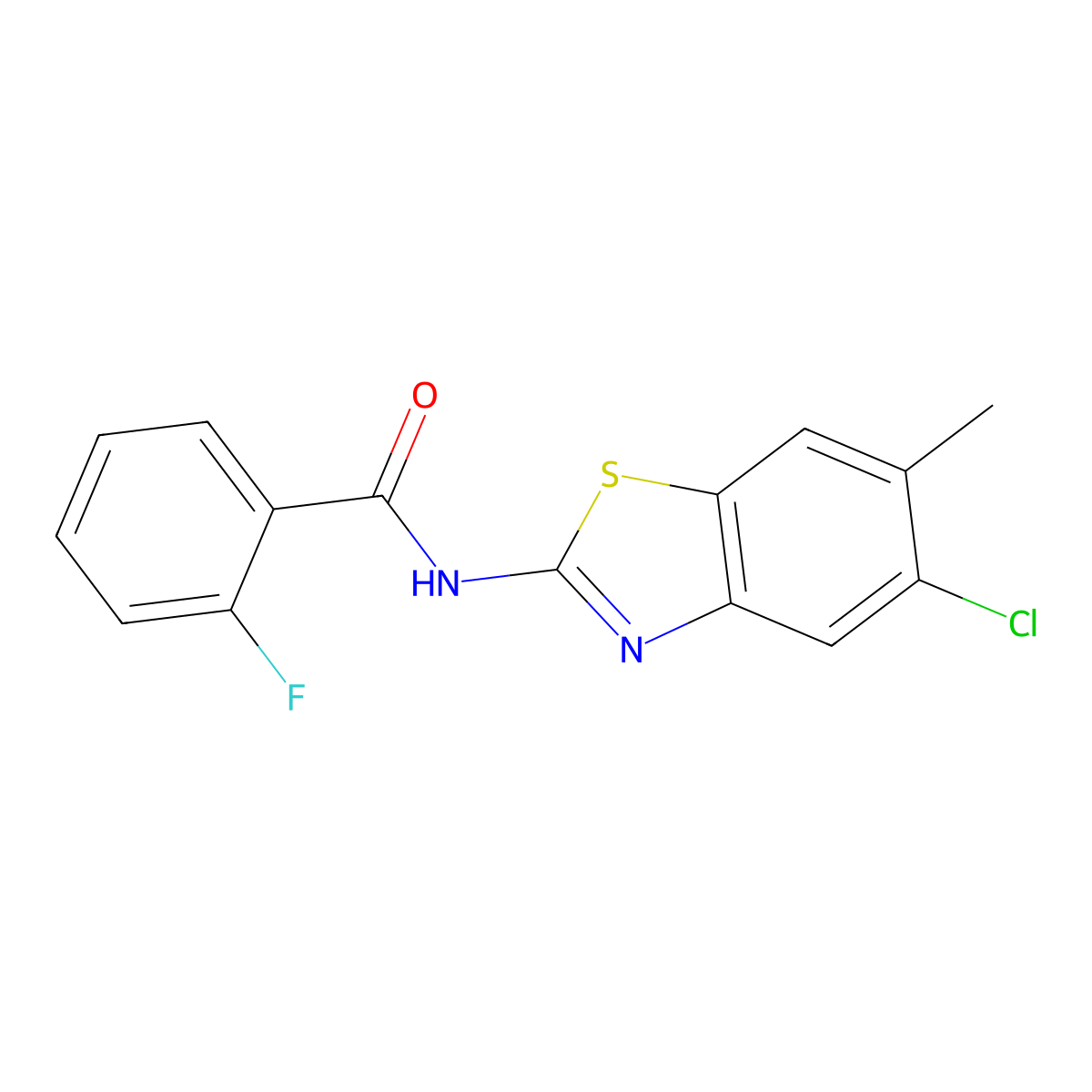 N-(5-chloro-6-methyl-1,3-benzothiazol-2-yl)-2-fluorobenzamide molecular structure, CAS 637309-32-1