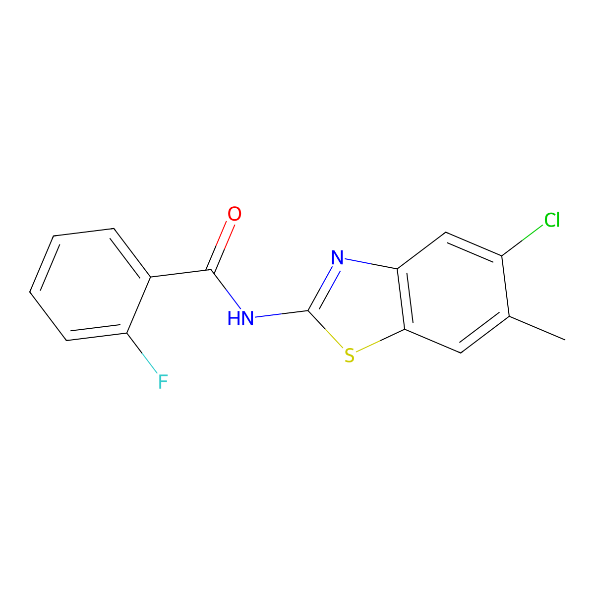 N-(5-chloro-6-methyl-1,3-benzothiazol-2-yl)-2-fluorobenzamide molecular structure, CAS 637309-32-1