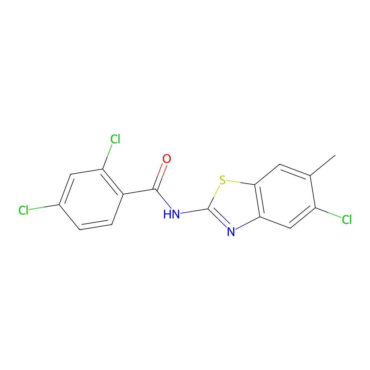 2,4-dichloro-N-(5-chloro-6-methyl-1,3-benzothiazol-2-yl)benzamide molecular structure, CAS 637309-49-0