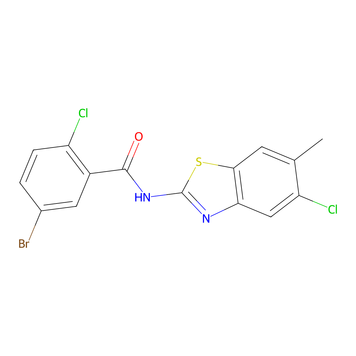 5-bromo-2-chloro-N-(5-chloro-6-methyl-1,3-benzothiazol-2-yl)benzamide molecular structure, CAS 637309-53-6