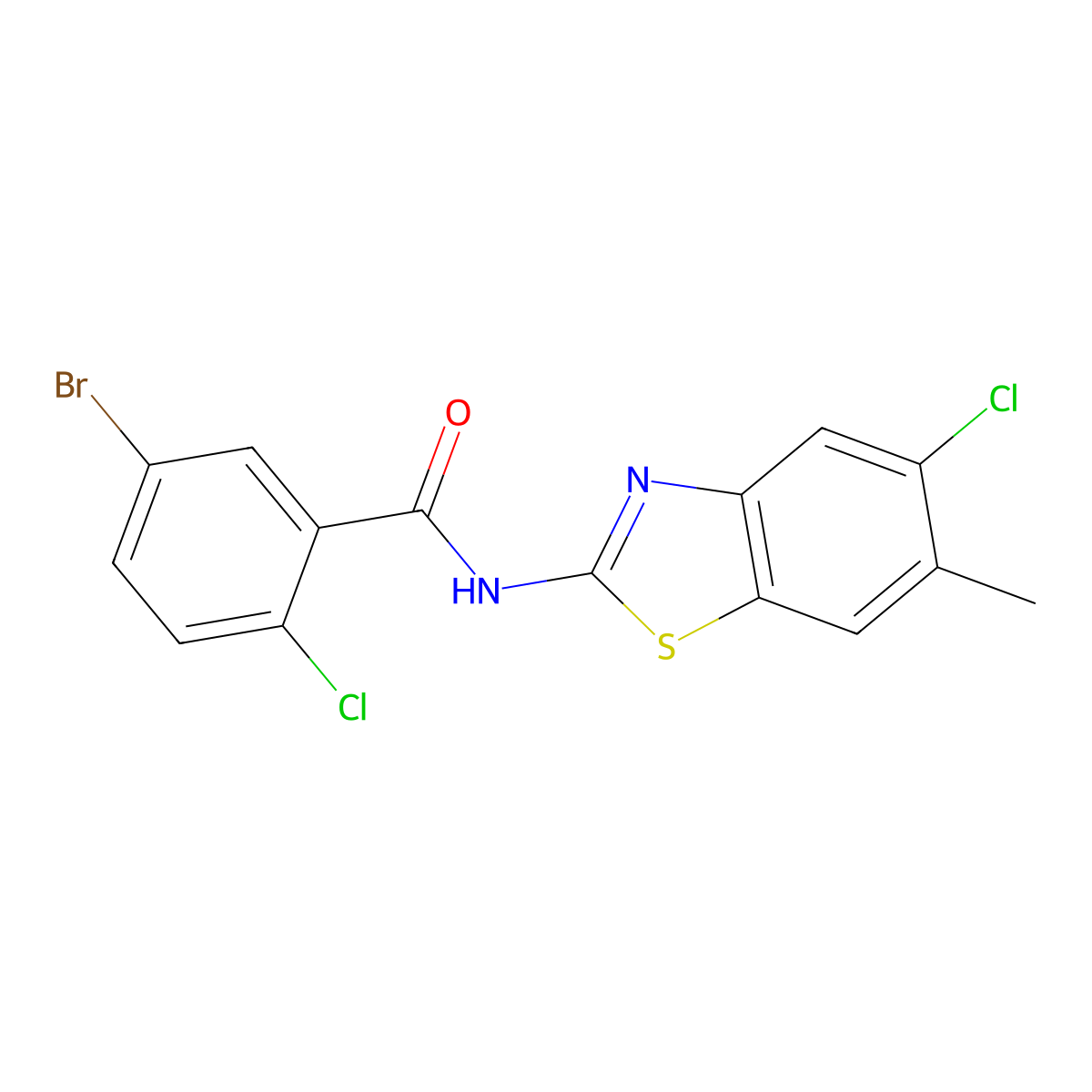 5-bromo-2-chloro-N-(5-chloro-6-methyl-1,3-benzothiazol-2-yl)benzamide molecular structure, CAS 637309-53-6