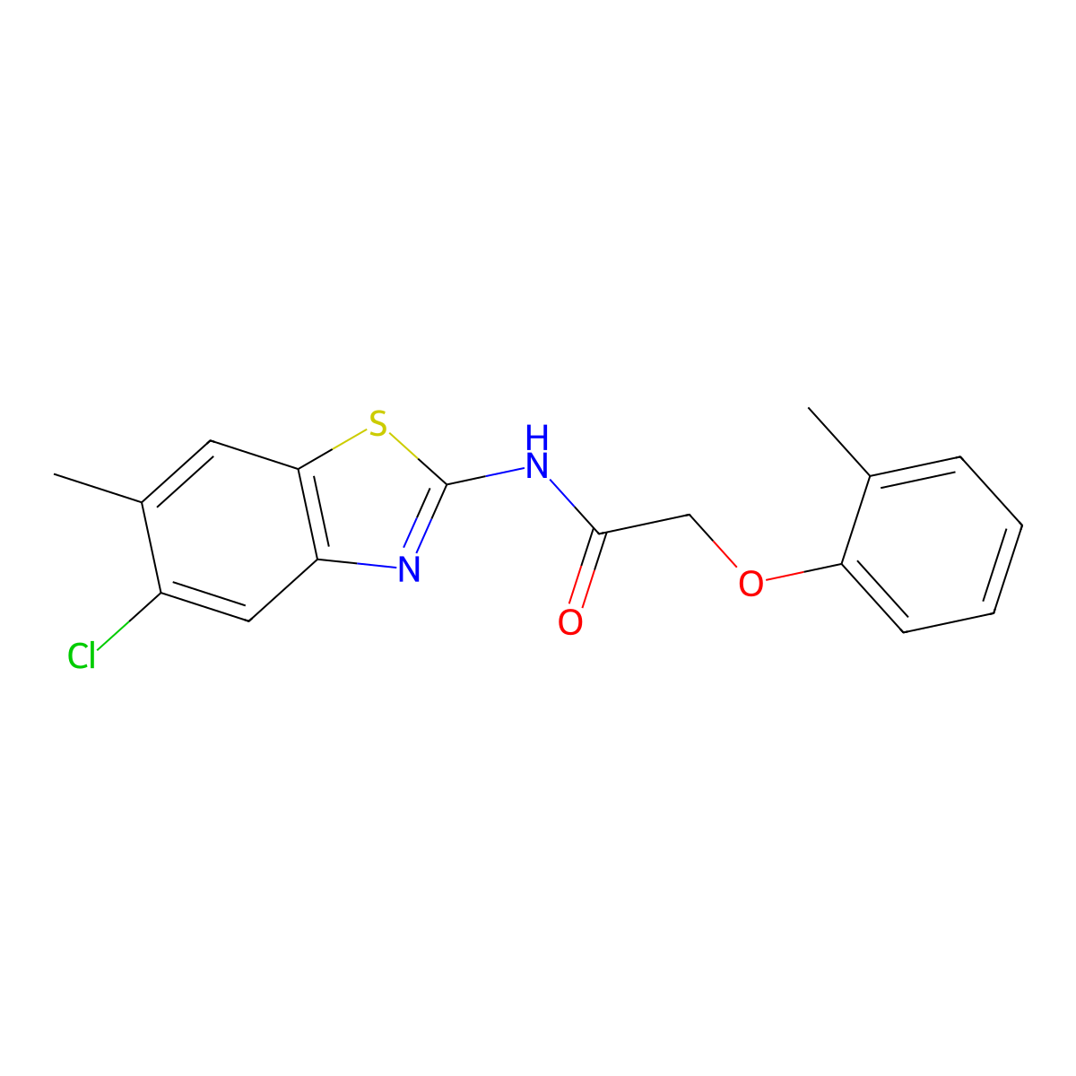 N-(5-chloro-6-methyl-1,3-benzothiazol-2-yl)-2-(2-methylphenoxy)acetamide molecular structure, CAS 637309-73-0