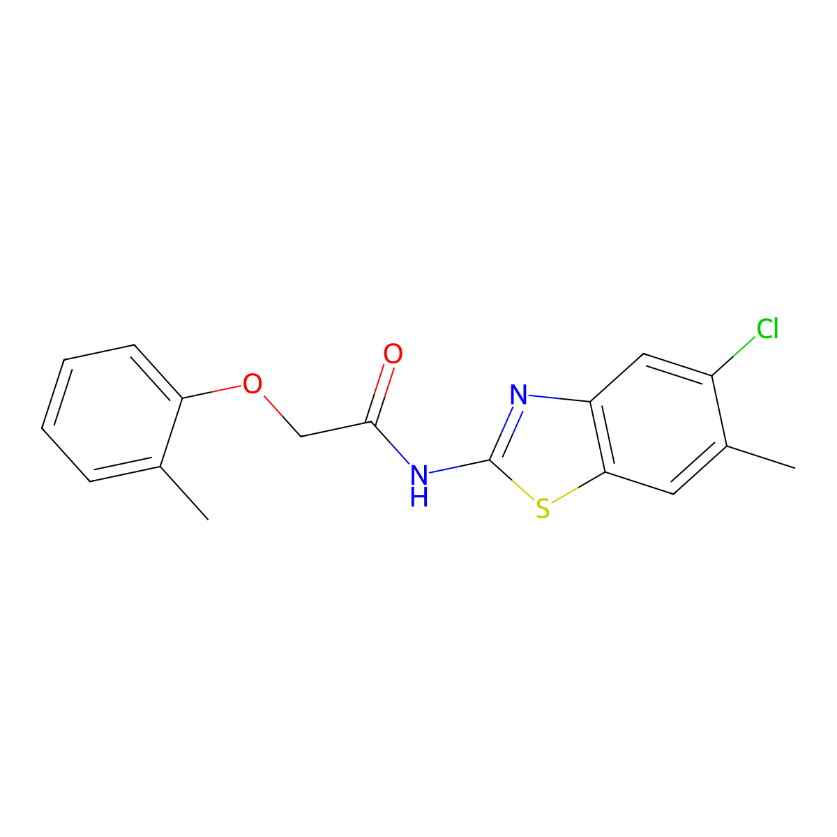 N-(5-chloro-6-methyl-1,3-benzothiazol-2-yl)-2-(2-methylphenoxy)acetamide molecular structure, CAS 637309-73-0