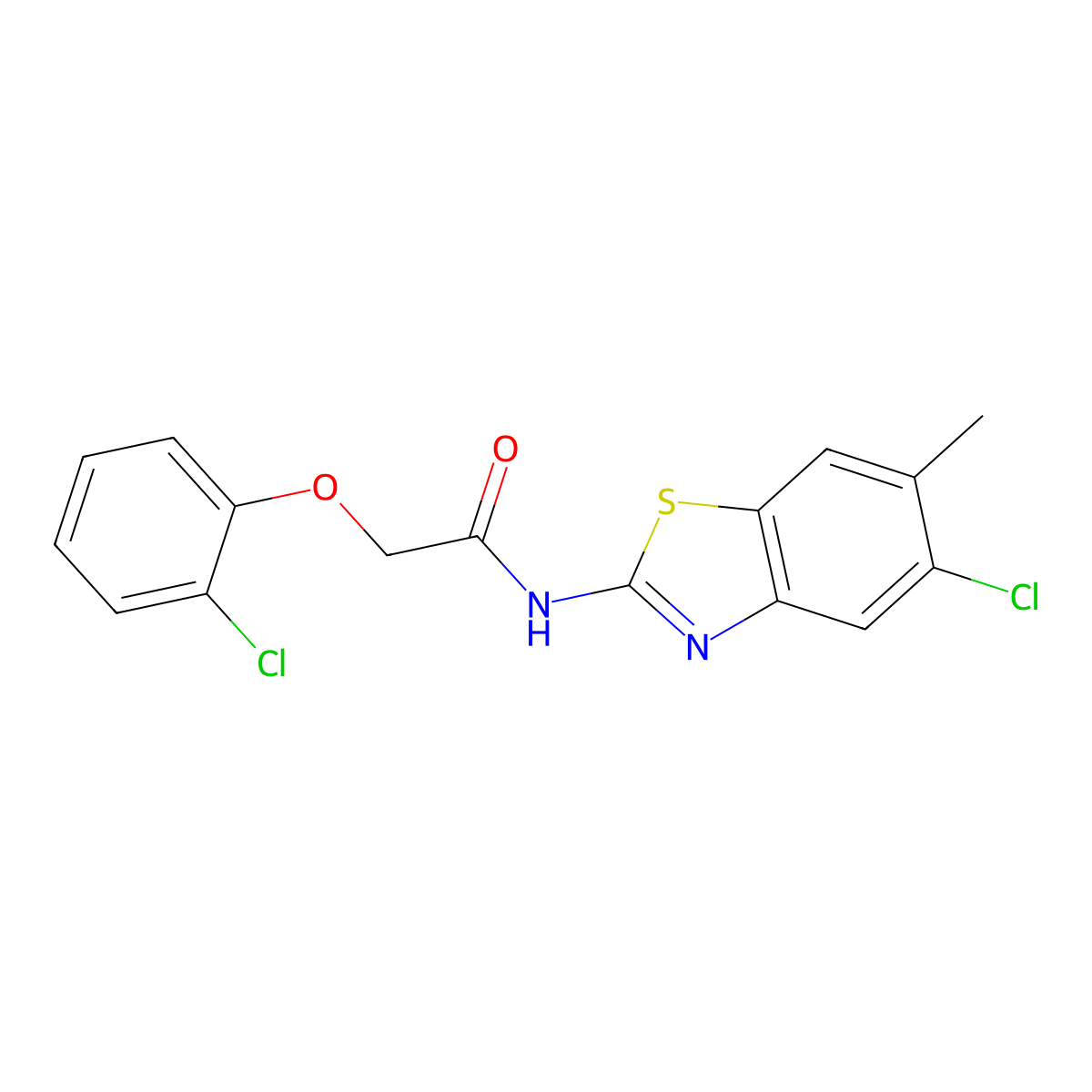 N-(5-chloro-6-methyl-1,3-benzothiazol-2-yl)-2-(2-chlorophenoxy)acetamide molecular structure, CAS 637309-83-2