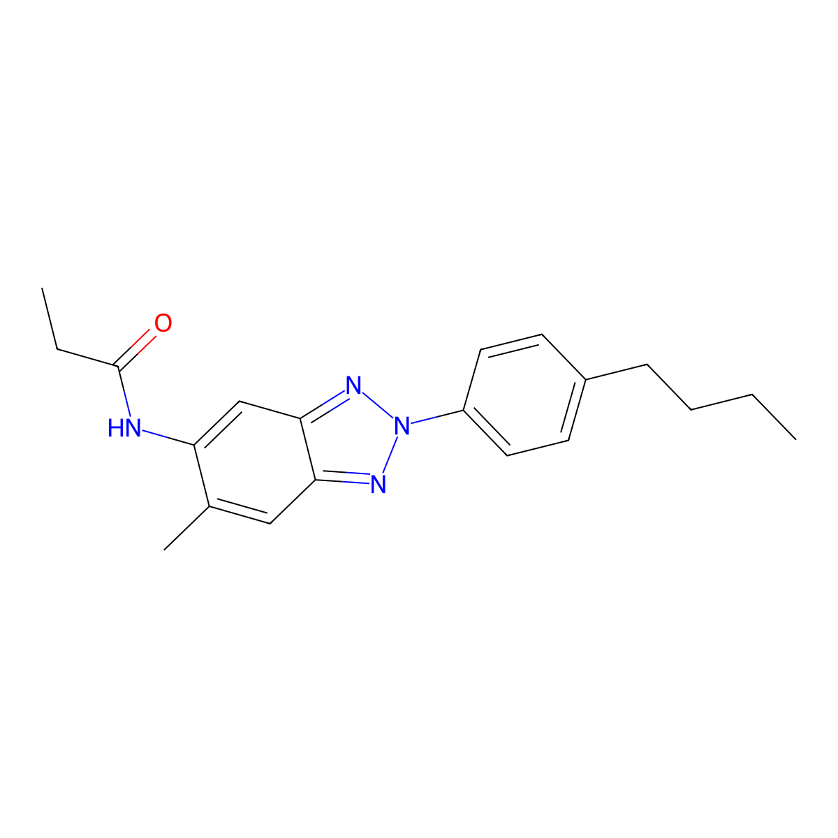 N-[2-(4-butylphenyl)-6-methylbenzotriazol-5-yl]propanamide molecular structure, CAS 637311-51-4