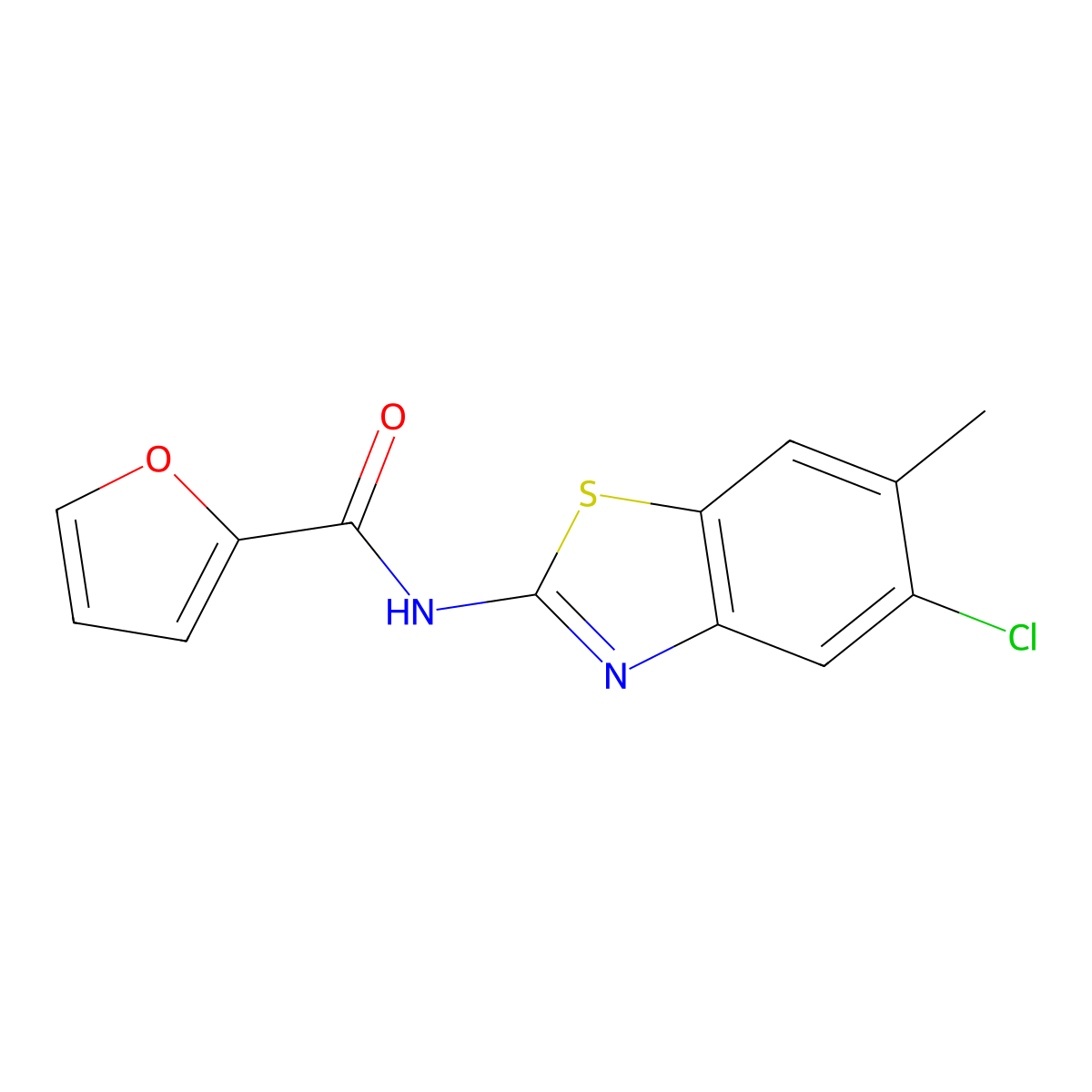 N-(5-chloro-6-methyl-1,3-benzothiazol-2-yl)-2-furamide molecular structure, CAS 637311-91-2