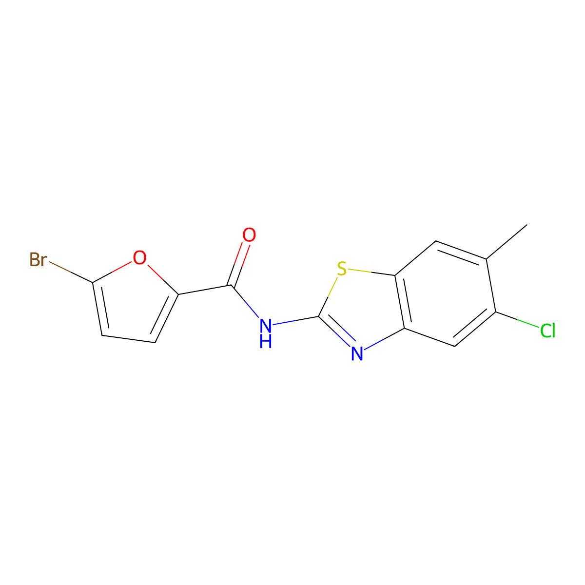 5-bromo-N-(5-chloro-6-methyl-1,3-benzothiazol-2-yl)furan-2-carboxamide molecular structure, CAS 637312-02-8
