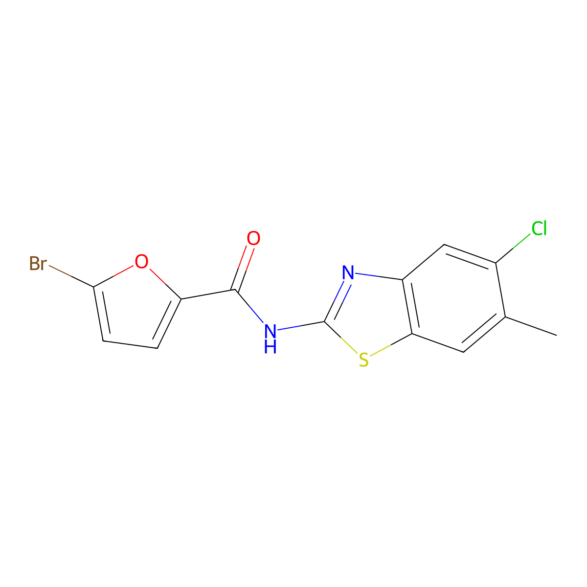 5-bromo-N-(5-chloro-6-methyl-1,3-benzothiazol-2-yl)furan-2-carboxamide molecular structure, CAS 637312-02-8