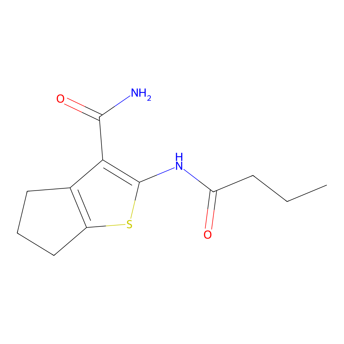 2-(butanoylamino)-5,6-dihydro-4H-cyclopenta[b]thiophene-3-carboxamide molecular structure, CAS 637312-66-4