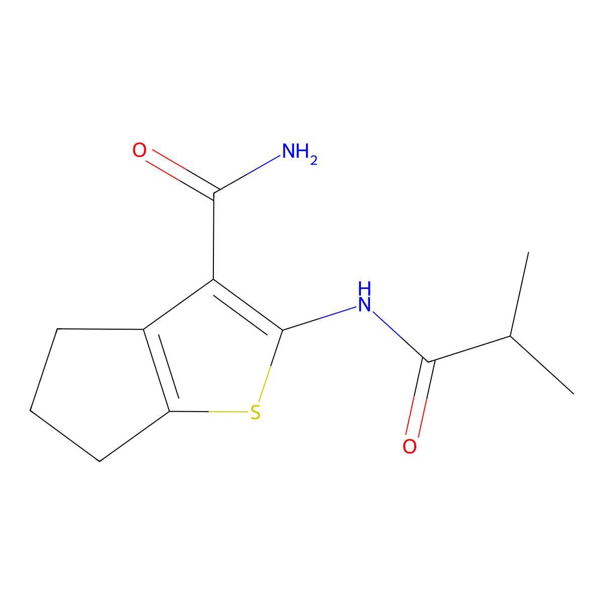 2-(isobutyrylamino)-5,6-dihydro-4H-cyclopenta[b]thiophene-3-carboxamide molecular structure, CAS 637312-70-0