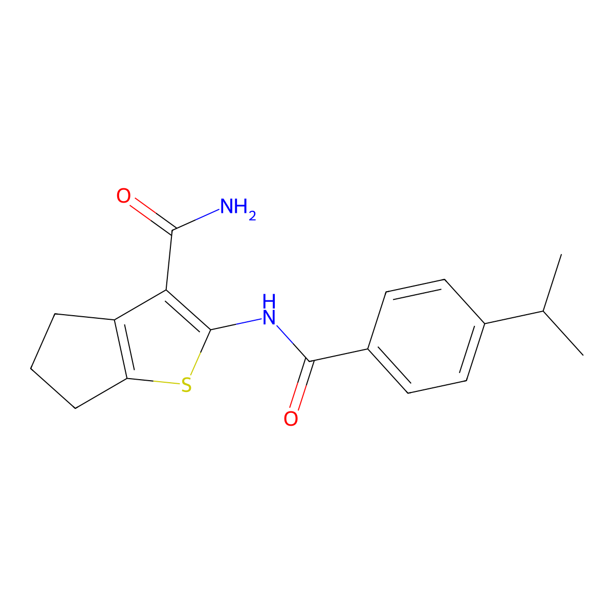 2-[(4-propan-2-ylbenzoyl)amino]-5,6-dihydro-4H-cyclopenta[b]thiophene-3-carboxamide molecular structure, CAS 637312-77-7