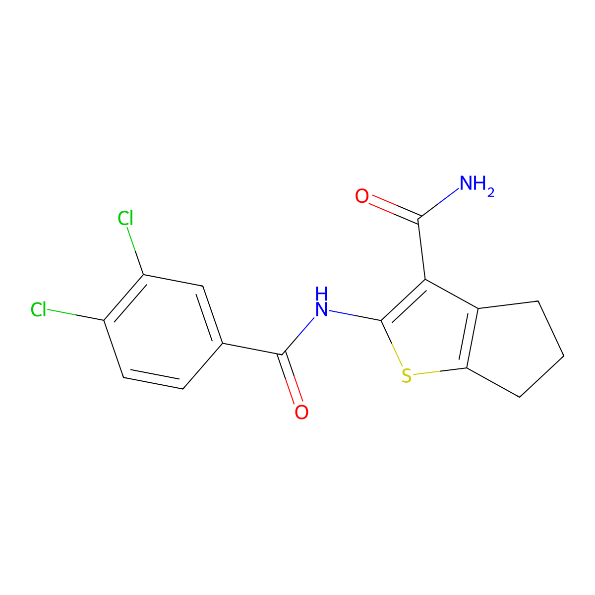2-[(3,4-dichlorobenzoyl)amino]-5,6-dihydro-4H-cyclopenta[b]thiophene-3-carboxamide molecular structure, CAS 637313-07-6