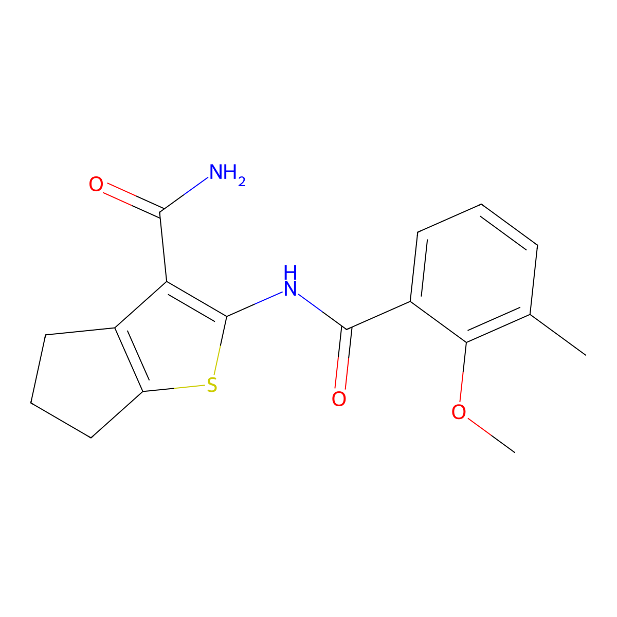 2-[(2-methoxy-3-methylbenzoyl)amino]-5,6-dihydro-4H-cyclopenta[b]thiophene-3-carboxamide molecular structure, CAS 637313-35-0