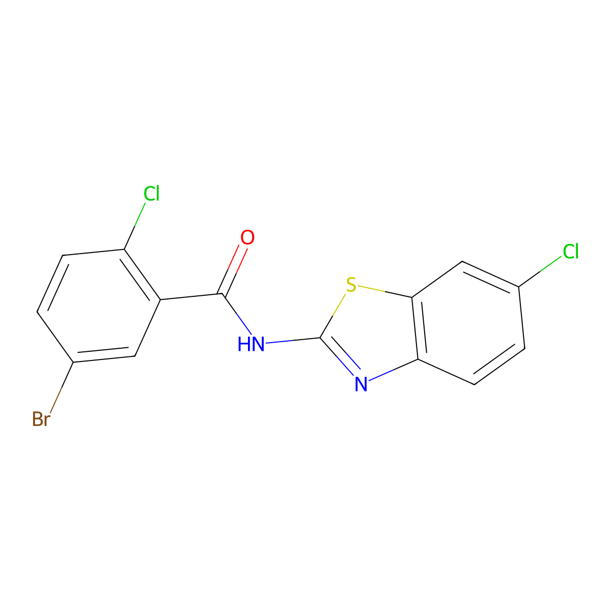 5-bromo-2-chloro-N-(6-chloro-1,3-benzothiazol-2-yl)benzamide molecular structure, CAS 637315-04-9