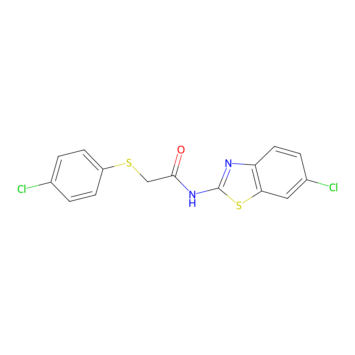 N-(6-chloro-1,3-benzothiazol-2-yl)-2-(4-chlorophenyl)sulfanylacetamide molecular structure, CAS 637315-14-1