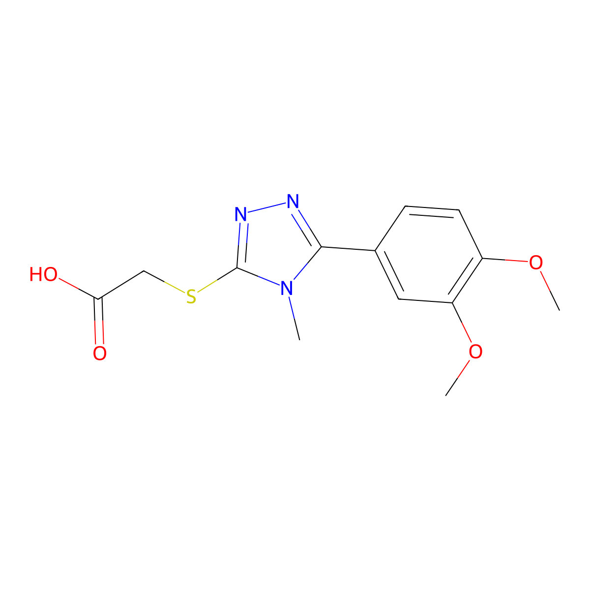 2-((5-(3,4-Dimethoxyphenyl)-4-methyl-4H-1,2,4-triazol-3-yl)thio)acetic acid molecular structure, CAS 637320-81-1