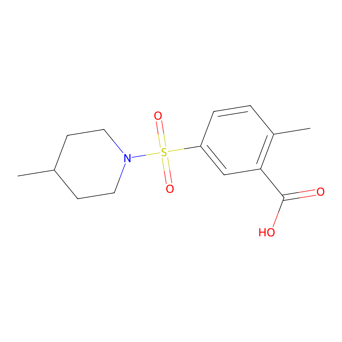2-Methyl-5-[(4-methylpiperidin-1-yl)sulfonyl]benzoic acid molecular structure, CAS 637320-92-4