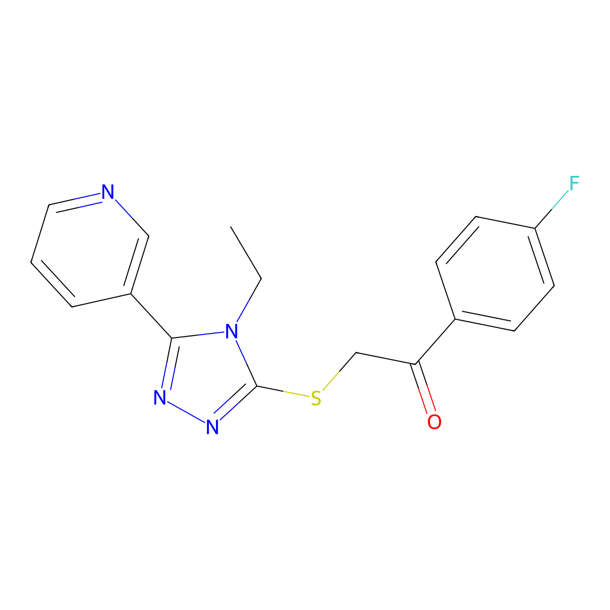 2-[(4-ethyl-5-pyridin-3-yl-4H-1,2,4-triazol-3-yl)thio]-1-(4-fluorophenyl)ethanone molecular structure, CAS 637320-96-8