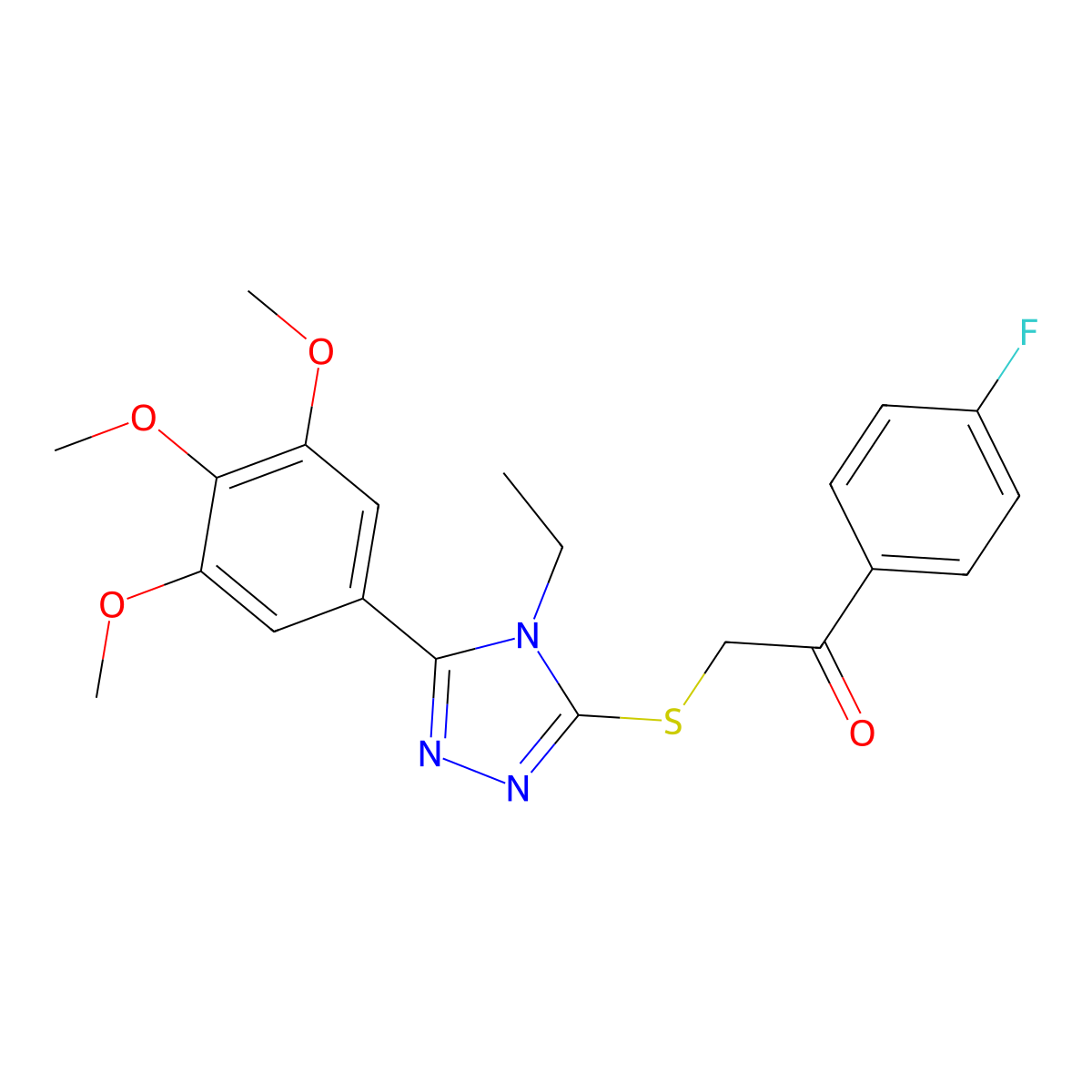 2-[[4-Ethyl-5-(3,4,5-trimethoxyphenyl)-1,2,4-triazol-3-yl]sulfanyl]-1-(4-fluorophenyl)ethanone molecular structure, CAS 637320-97-9